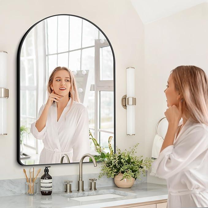 Arched Bathroom Mirror, 32"x48" Black Arched Mirror for Bathroom, Wall Mounted Mirror, Black Vanity Wall Mirror w/Metal Frame for Bedroom, Entryway, Living Room, Hanging or Leaning Against Wall - ModernBath
