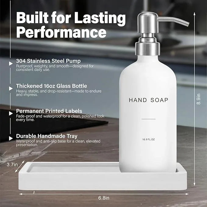 Prus Waso White Soap Dispenser for Kitchen Sink, Dish and Hand Soap Dispenser with Silver Stainless Steel Pump, Perfect for Kitchen Decor and Accessories. (Silver & White) - ModernBath