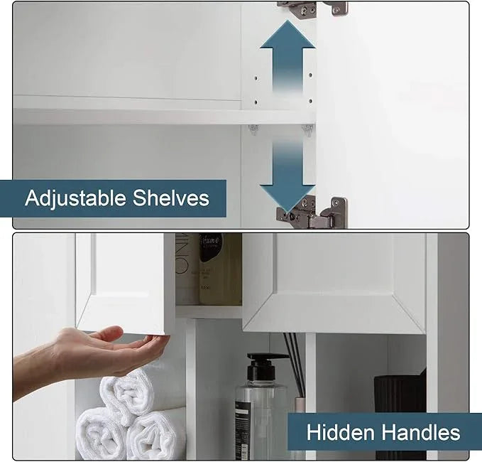 White Bathroom Wall Cabinet with Towel Bar,Wooden Medicine Cabinet Adjustable Shelves,23x32 Inch Kitchen Cabinet,Over Toilet Storage Cabinet for Bathroom,Kitchen,Laundry - ModernBath