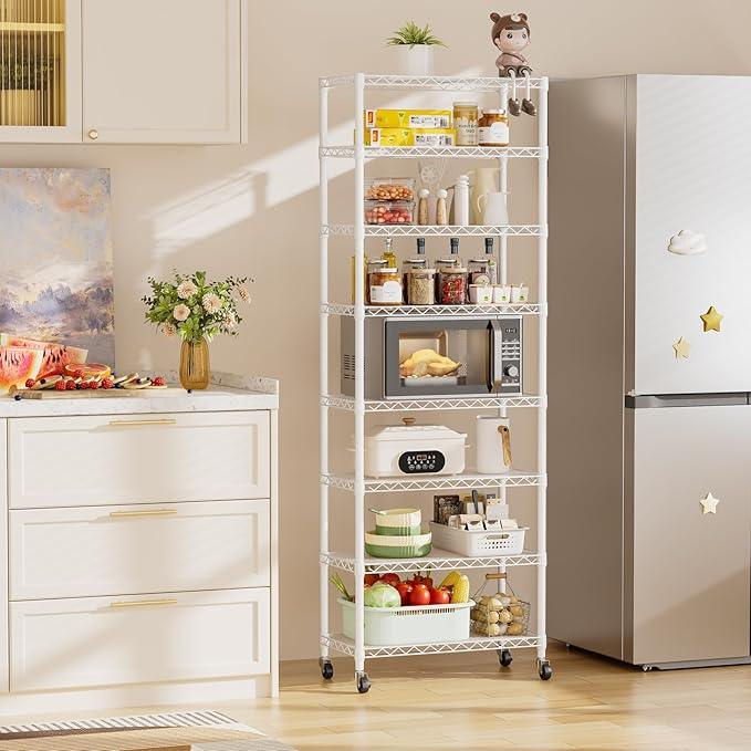 SINGAYE 8 Tier Shelf Organizer Storage Metal Shelves Garage Wire Shelving Unit Pantry Rack Adjustable Standing Storage for Kitchen Closet Laundry Bathroom Pantry 12" D x 22" W x 74" H White - ModernBath