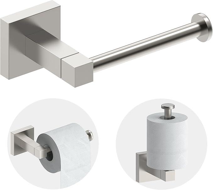 RUACQ Toilet Paper Holder Wall Mount,Square Base Tissue Roll Holder for Bathroom,Toilet Roll Holder Stainless Steel(Brushed Nickel) - ModernBath