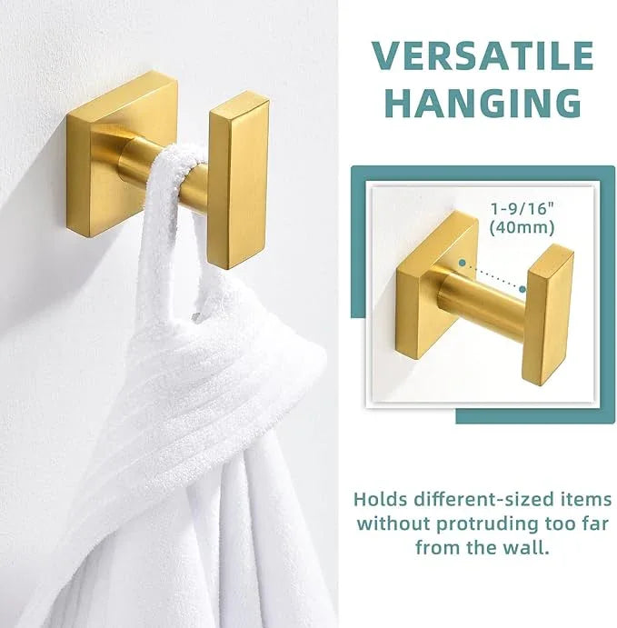 Suyar Towel Hook Brushed Gold, SUS 304 Stainless Steel Bathroom Robe Holder, Wall Mounted - ModernBath