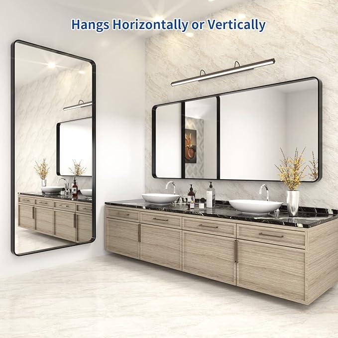 WEER Black Metal Framed Mirror 72X32 Inch, Black Bathroom Vanity Mirror, Rounded Rectangle Matte Black Bathroom Mirror for Wall, Tempered Glass, Anti-Rust, Hangs Horizontal or Vertical - ModernBath
