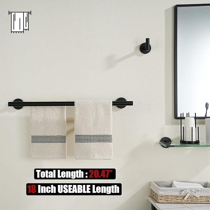 JQK Black Double Towel Bar, 20.5 Inch 304 Stainless Steel Thicken 0.8mm Towel Rack Bathroom, Towel Holder Matte Black Wall Mount, Useable Length 18 Inch, TB100L18-PB - ModernBath