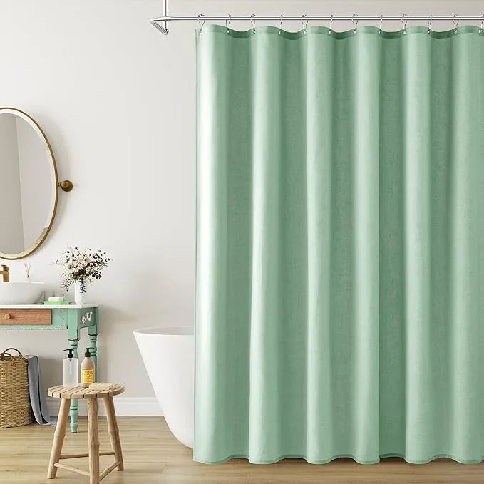 Naturoom Aqua Green Linen Shower Curtain, Country Boho Farmhouse Bath Decor Shower Curtains Neutral Cloth Weighted Textured Fabric Bath Curtain Liner with Hooks, 72x78 - ModernBath