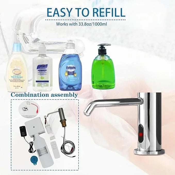 Automatic Soap Dispenser Touchless for Kitchen and Bathroom, Sink Built in Commercial Electric Soap Dispenser,Upgraded Infrared Sensors, with Bottle and Pump Electroplated 33.81oz/1000ml - ModernBath