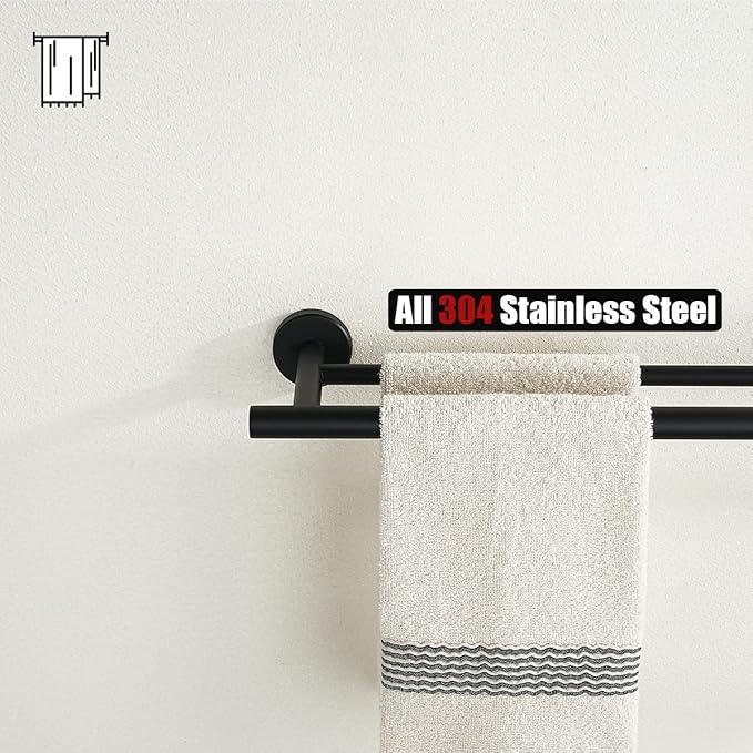 JQK Double Towel Bar 27 Inch, Matte Black Useable Length 24 Inch 304 Stainless Steel Thicken 0.8mm Bath Towel Rack for Bathroom, Towel Holder Wall Mount, TB100L24-PB - ModernBath