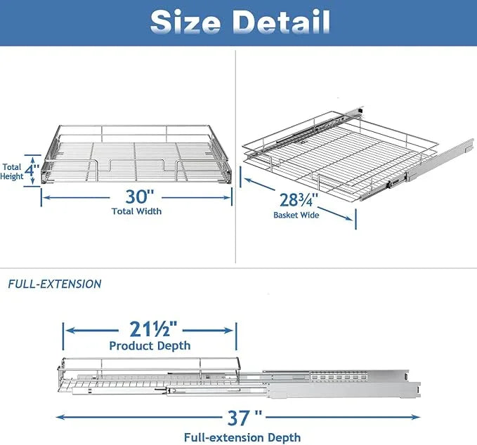 Pull Out Cabinet Organizer 30" W x 21½" D, Heavy Duty Cabinet Pull Out Shelves, Slide Out Drawers Organization for Kitchen Cabinets Bathroom - ModernBath