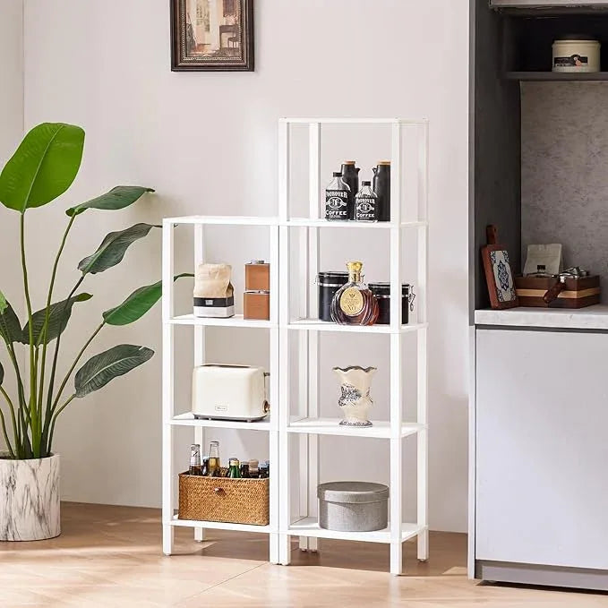 4 Tier Tall Wooden Bookshelf with Storage - Small White Bookcase for Small Spaces, Shelf for Living Room, Office, Bedroom, Kitchen - Industrial Modern Book Shelf - ModernBath