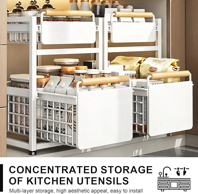 2 Tier Pull-out Storage Organizer, Slide Out Kitchen Cabinet Storage Sliding Shelves, Under Sink Organizers Drawer, Mesh Cabinet Basket with Handle for Bathroom, Home(Gray, Single Layer S) - ModernBath