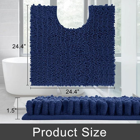 Yimobra Toilet Rug U Shaped Washable 24x24 Inch - Ultra Soft Absorbent Chenille Bath Rugs for Toilet, Quick Dry & Machine Washable, Non Slip Contour Bathroom Mat, Navy Blue - ModernBath