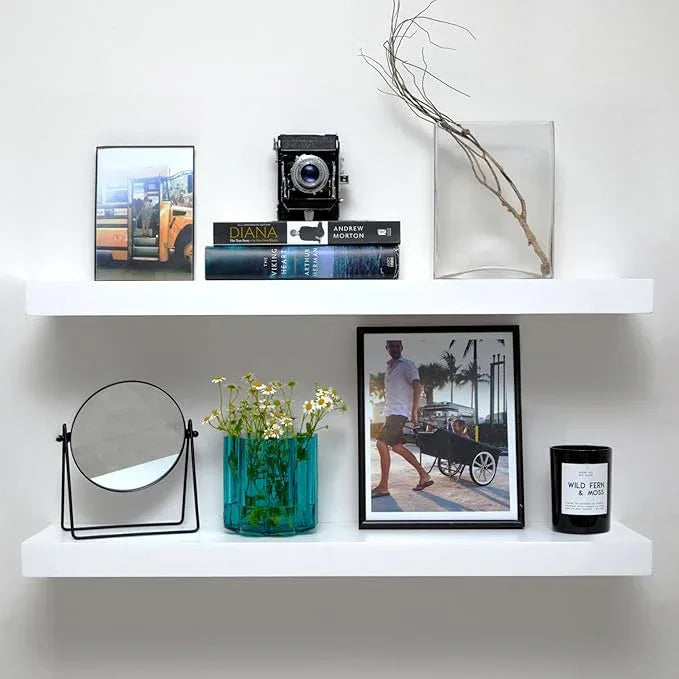 Homeforia White Floating Shelves 30 inch, High End Solid Real Wood 30inch Floating Shelf for Wall Mounted, White Wooden 30in Long Floating Shelves, Heavy Duty Bracket, 30 X 6.5 X 1.75 inches, Set of 2 - ModernBath