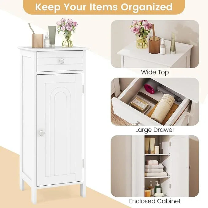 GLACER Floor Storage Cabinet, Multifunctional Bathroom Storage Cabinet with 2 Adjustable Shelves, Ideal for Bathroom, Living Room, 14 x 12 x 34.5 inches (White) - ModernBath