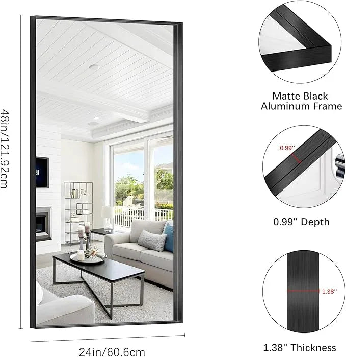 NIMURY Black Bathroom Mirror, 24x48 Inch Rectangular Framed Mirror, Large Wall Mounted Bathroom Vanity Mirror Over Sink for Bedroom,Restroom, Living Room, Hangs Vertically or Horizontally - ModernBath