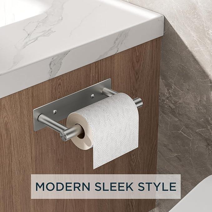 FORIOUS Adhesive Toilet Paper Holder Brushed Nickel, Self Adhesive or Wall Mounted Options, Stainless Steel Rustproof Stick on no Drilling Pivoting Toilet Tissue Roll Holder Wall Mount for Bathroom - ModernBath