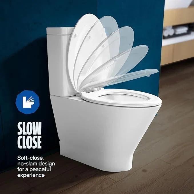 HIGHCRAFT Premium Elongated Toilet Seat with Slow-Close Design, Adjustable Hinges & Quick Removal Mechanism - Molded Wood Toilet Seat - Fits Standard Elongated Toilets - Oval Seat in White - ModernBath