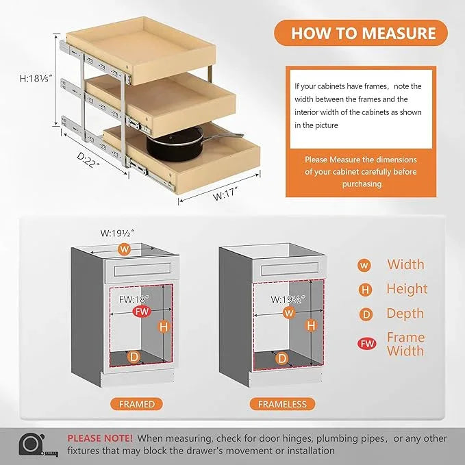 WelFurGeer 3-Tier Pull Out Cabinet Organizer with Soft Close, Heavy-Duty Slide Out Drawers for Cabinets, Pull Out Drawers for Cabinets, Bottom Mount Shelves for Kitchen, Pantry, Bathroom - ModernBath