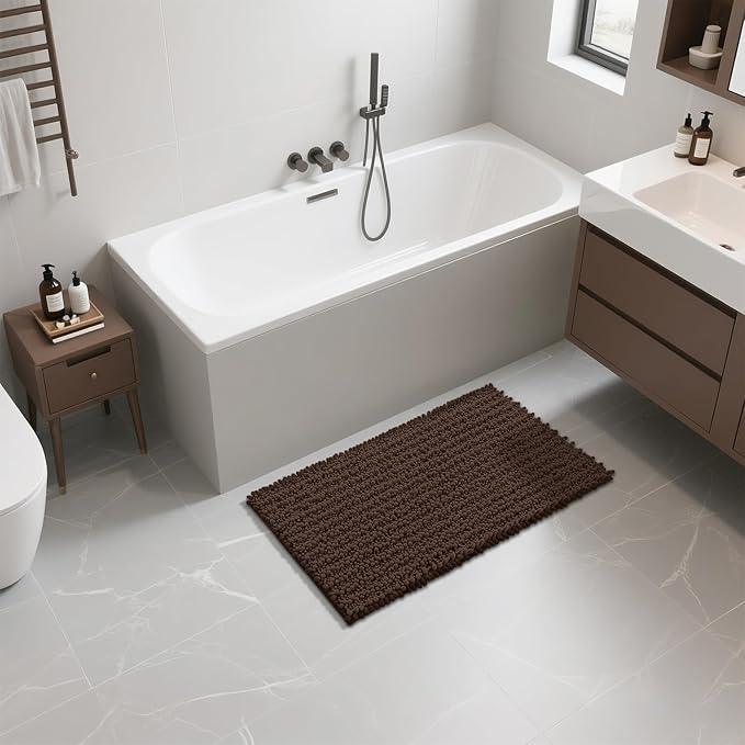 Yimobra Large Bathroom Rugs Non Slip Washable 36x24 Inch - Ultra Soft Absorbent Chenille Bath Mat, Quick Dry Shaggy Floor Carpet for Tub Shower, Brown Home Decor Accessories - ModernBath