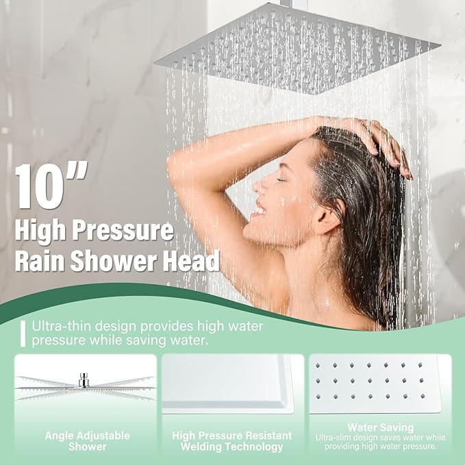 Shower Faucet Set Chrome Rain Shower System with High Pressure 10 Inches Rain Shower Head and Handheld Spray Bathroom Luxury Rain Mixer Shower Complete Combo Set Ceiling Mounted - ModernBath