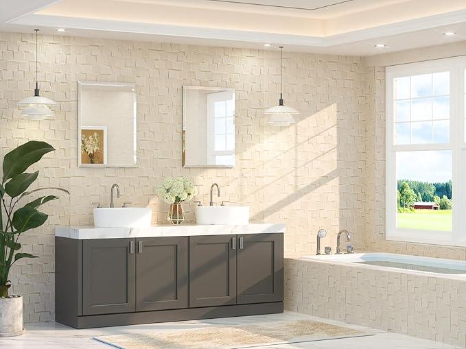 TETOTE 22" x 30" Bathroom Mirror Frameless Tempered Wall Mounted Beveled Mirror for Bathroom - ModernBath