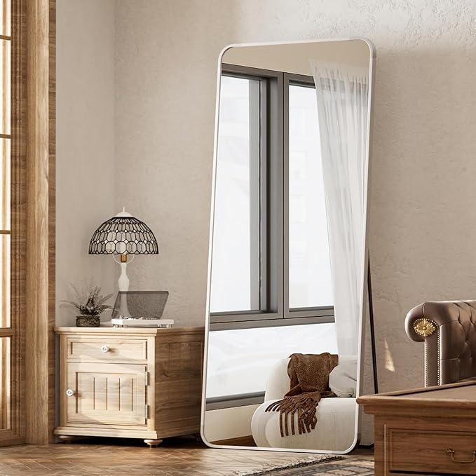 BEAUTYPEAK Silver Full Length Mirror, 65"x24" Rounded Corner Floor Mirror Standing Hanging or Leaning Against Wall, Suitable for Bedroom or Dressing Room - ModernBath
