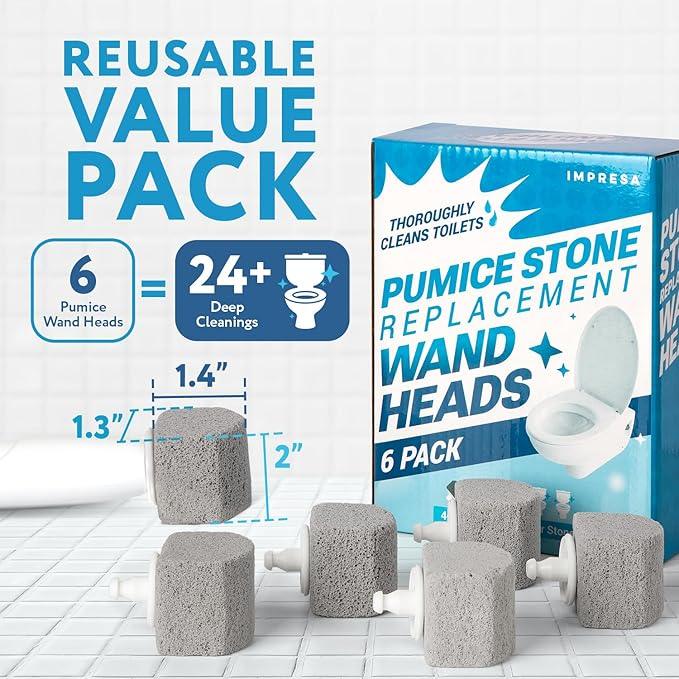 Impresa 6-Pack Pumice Stone Toilet Bowl Cleaner Refill Heads - Compatible with Clorox Toilet Wand Refills - Reusable Natural Stone Scrub Heads for Tough Stains - ModernBath