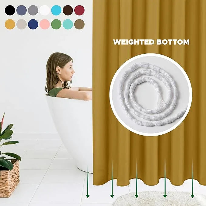 Biscaynebay Hotel Quality Fabric Shower Curtain Liner 72 Inch by 72 Inch, Gold Water Resistant Bathroom Curtains Rust Resistant Grommets & Weighted Bottom Hem Machine Washable - ModernBath