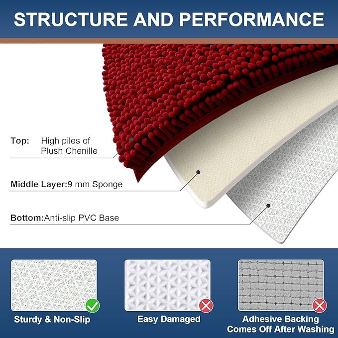 Smiry Luxury Chenille Round 24x24, Extra Soft and Absorbent Shaggy Bathroom Mat Rugs, Machine Washable, Non-Slip Plush Carpet for Tub, Shower, and Bath Room, Burgundy - ModernBath