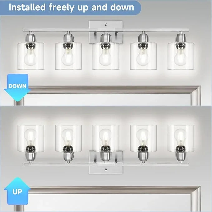 FAISHILAN Modern Brushed Nickel 5 Light Bathroom Vanity Light, 31 inch Bathroom Lights Fixtures, Vanity Lights for Mirror Kitchen Living Room Hallway Cabinet Porch - ModernBath