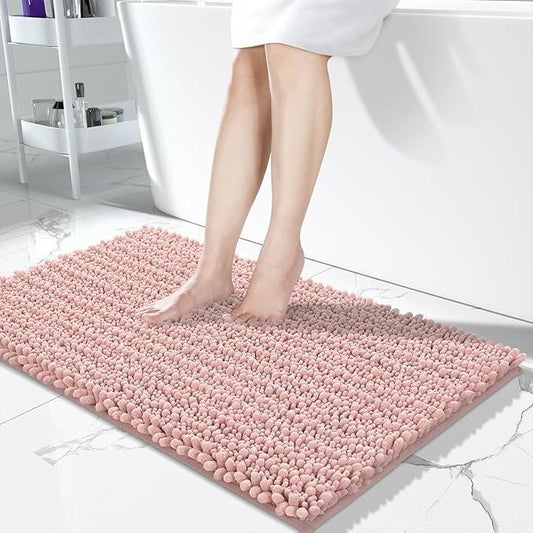 Yimobra Long Bathroom Rugs Non Slip Washable 44x24 Inch - Ultra Soft Absorbent Chenille Bath Mat, Quick Dry Shaggy Floor Carpet for Tub Shower, Light Pink Home Decor Accessories - ModernBath