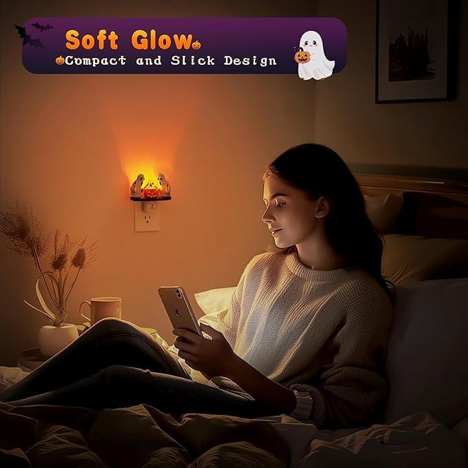 Halloween Night Light,Amber Night Lights Plug into Wall,Cute & Funny Flaming Jumping Night Light,Plug in Ghost & Pumpkin Nightlight with 360° Rotatable for Kids Halloween Party Decor, 2 Pack - ModernBath