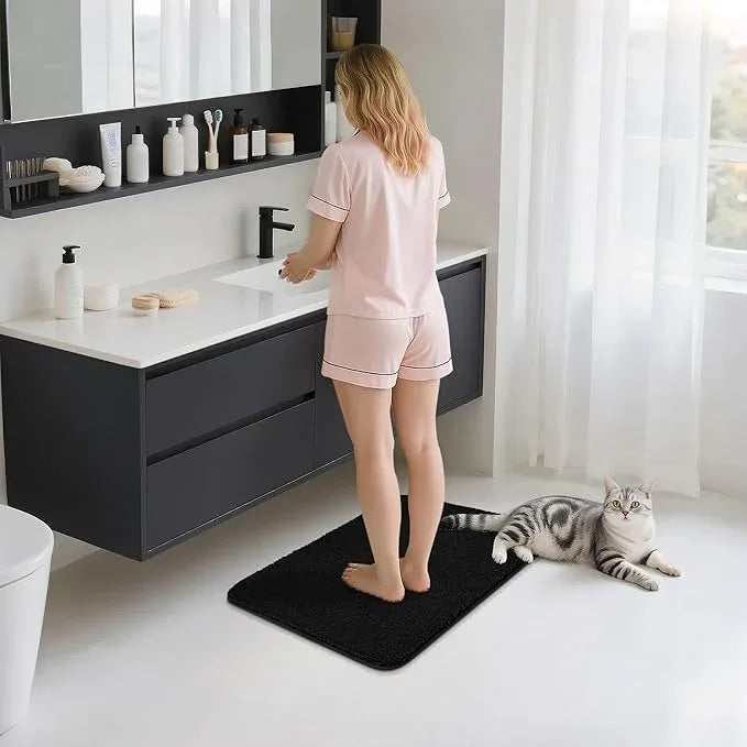 COSY HOMEER Bathroom Rugs Mat 20”x32” Absorbent Non-Slip Bath Mat Plush Shaggy Machine Washable Bath Rugs Soft Polyester Bath Mats for Bathroom Floor,Tub and Shower,Black - ModernBath