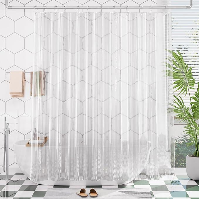 AmazerBath Plastic Shower Curtain Clear 72x74 Inches, Clear Shower Curtain Heavy Duty 8G Premium PEVA, Weighted Shower Curtains for Bathroom Accessories with 3 Big Stones and 12 Rustproof Grommets - ModernBath