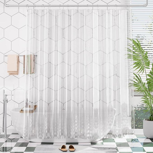 AmazerBath Plastic Shower Curtain Clear 72x74 Inches, Clear Shower Curtain Heavy Duty 8G Premium PEVA, Weighted Shower Curtains for Bathroom Accessories with 3 Big Stones and 12 Rustproof Grommets - ModernBath