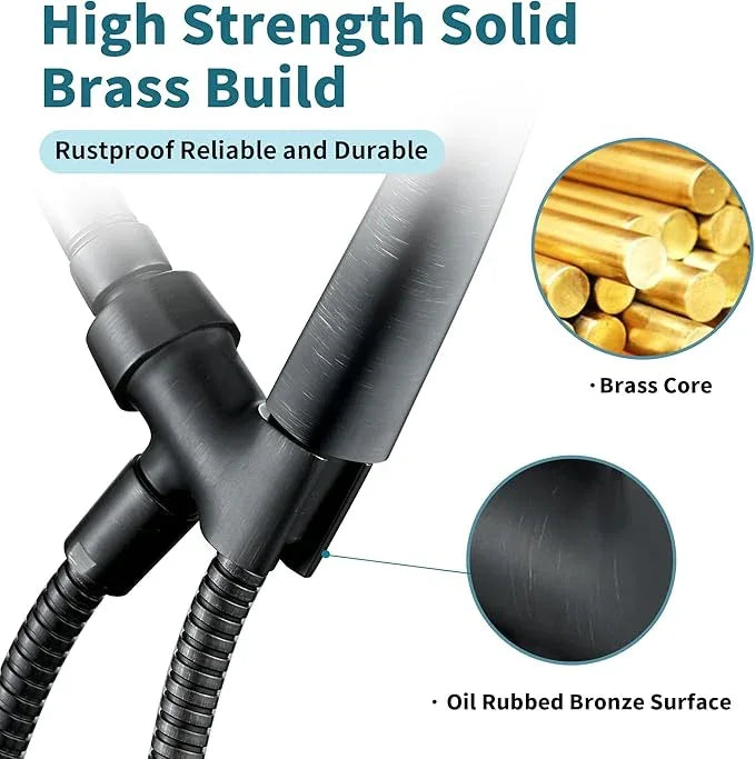 BRIGHT SHOWERS All Metal Handheld Shower Head Holder, Adjustable Shower Arm Mount with 360 Degree Rotatable Brass Ball Joint and Hose Connector, Universal Wall Hook Bracket, Oil Rubbed Bronze - ModernBath