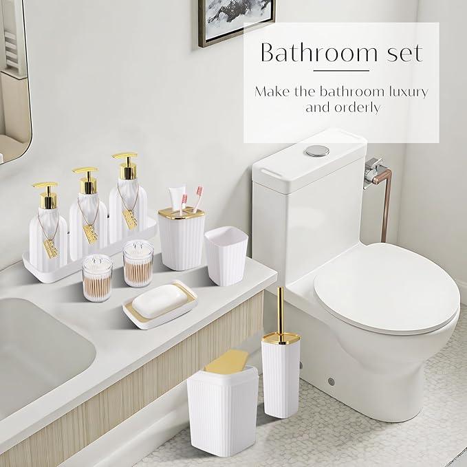 WSBArt 17PCS Bathroom Accessory Set Bathroom Set Gold Bathroom Accessories,Toilet Brush, Trash Can, Qtip Holder Dispenser& 3PCS Soap Dispenser - ModernBath