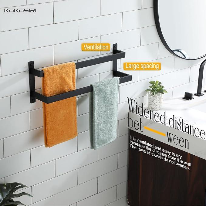 KOKOSIRI Towel Bars Black Bath Towel Holders 20 Inches Bathroom 2-Tiers Ladder Towel Rails Wall Mounted Towels Shelves Rack Stainless Steel, B5008BK-L20 - ModernBath