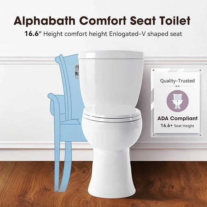 Alphabath 17“ Comfort Height Toilet with Soft close seat, Two piece Toilets for Bathroom, Nano Self-Cleaning Glaze, 1.01 GPF Powerful Single Flush, Easy to Clean & Install, ADA Height, 12" Rough-In - ModernBath