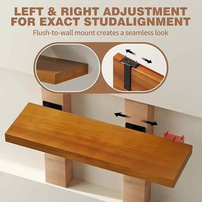 Solid Wood Floating Shelves 24'' Long, 8'' Deep Wall Mounted Shelves with Heavy Duty Brackets, Max Load 150 lbs, Wall Shelves for Bathroom Kitchen Living Room, 24 x 8 x 1.6 in, Walnut, Set of 2 - ModernBath