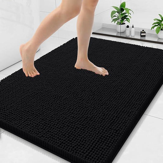 Arotive Bathroom Rugs 40x32, Extra Soft Absorbent Shaggy Chenille Bath Rugs, Machine Washable Rubber Backing Non-Slip Bath Mats for Bathroom Floor Tub and Shower, Home Decor Accessories, Black - ModernBath