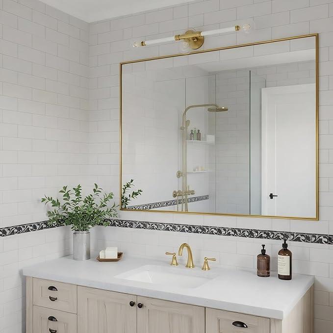 Bonverre 24x36 Inch Brass Bathroom Mirror for Wall, Aluminum Frame Rectangle Rectangular Vanity Mirror, Modern Large for Bedroom, Living Room, Horizontal or Vertical - ModernBath