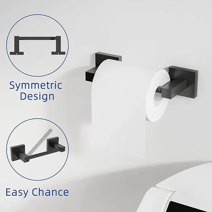 RUACQ 3 Pieces Bathroom Hardware Set, SUS 304 Stainless Steel Toilet Paper Holder, Towel Ring, 18-inch Towel Bar Set, Wall Mounted, Heavy Duty (Matte Black) - ModernBath