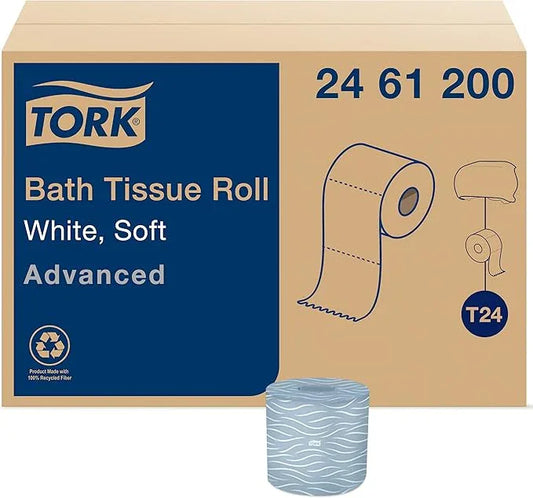 Tork Advanced Toilet Paper Roll, White, Compatible with T24 Dispensers, 2-ply, Soft Tissue, 80 rolls x 500 sheets (2461200) - ModernBath