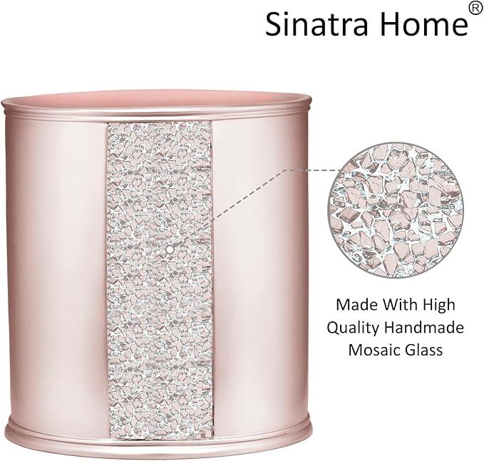 Zahari Home 2pc Sinatra Modern Bath Accessories Set Waste Basket & Tissue Box Modern Decorative Beautiful Designs Bathroom Decor Set for Home Blush Bathroom Set Mosaic Glass - ModernBath