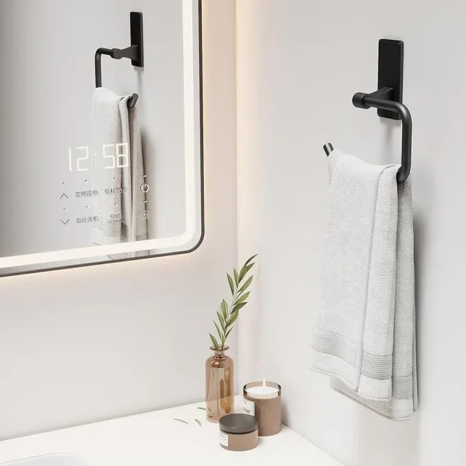2-Piece Towel Ring, Adhesive Hand Towel Holder for Bathroom, Modern Style Towel Hangers Wall-Mounted Hand Towel Rack for Bathroom, Matte Black - ModernBath