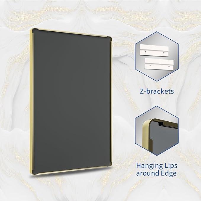 WEER Gold Bathroom Mirror, 48X30 Inch Brushed Gold Metal Frame Mirror, Rounded Rectangle Gold Bathroom Vanity Mirror for Wall, Tempered Glass, Anti-Rust, Hangs Horizontally or Vertically - ModernBath