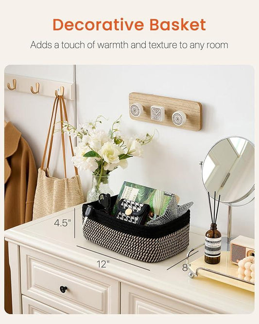 Small Woven Basket, 12 x 8 x 4.5 Inches, Storage Basket for Organizing, Cute Small Rope Shelf Closet Cube Storage Bins Baskets for Shelves, Dog Toy Gift Baskets Empty, 3 Pack Black & Brown - ModernBath