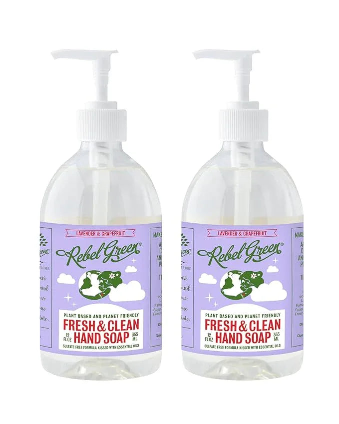 Rebel Green Fresh & Clean Hand Soap - Natural Liquid Hand Soap for Bathroom & Kitchen - Lavender & Grapefruit, 12 Fl oz, Pack of 2 - ModernBath