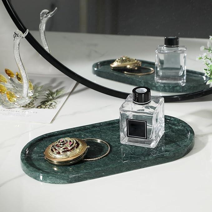 Faticdorr Green Marble Tray, 2 Pcs, Marble Vanity Tray, Bathroom, Decor for Trinket Perfume Jewelry Candle, 12 Inch Oval - ModernBath