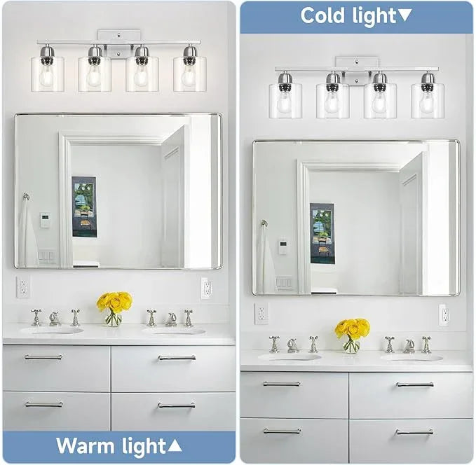 FAISHILAN Modern Brushed Nickel 4 Light Bathroom Light Fixtures, 24 inch Vanity Lights for Bathroom with Clear Glass, Vanity Lights for Mirror Kitchen Living Room Hallway Cabinet Porch - ModernBath